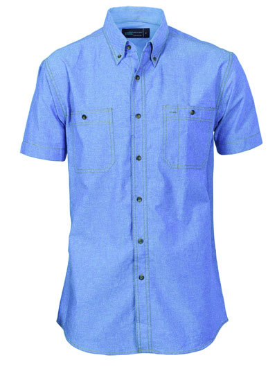 4101 Cotton Chambray Shirt , Twin Pocket - Short Sleeve